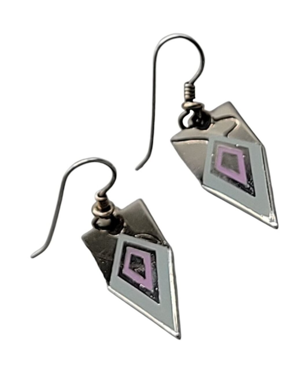 Laurel Burch Naomi Dangling Hook Earrings Enamel Pointed Earrings Vintage - Picture 11 of 11
